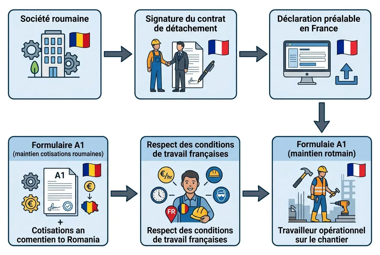 Processus de détachement de travailleurs roumains en France